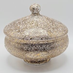 VINTAGE 1950s West Virginia Glass Circus Tent Candy Dish Gold Confetti MCM